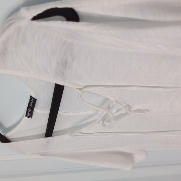 Harlowe & Graham Size Large White Drawstring Top with Cutout Short Sleeves - Picture 3 of 4